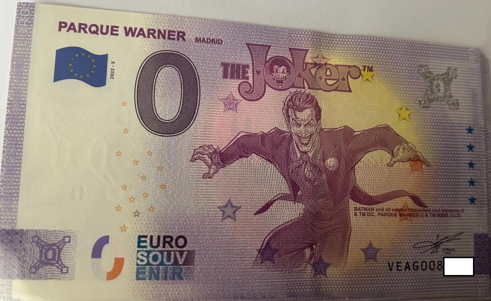 BILLETE 0 EURO ESPAÑA VEAG 2022-3 PARQUE WARNER ANNIVERSARY